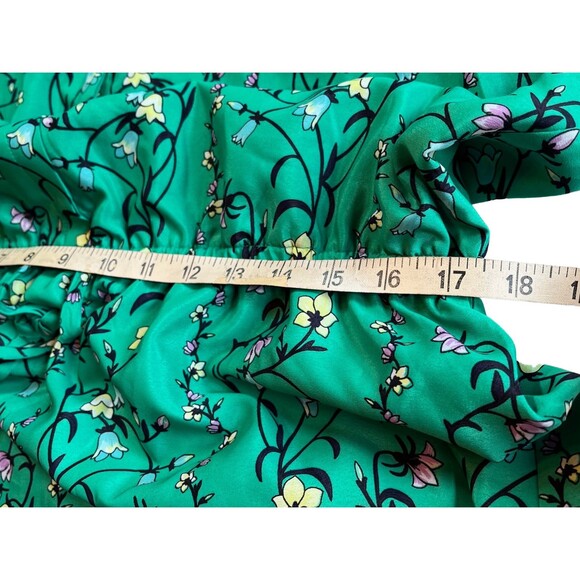 Maison Jules Floral Fit Flare Mini Dress Green Long Blouson Sleeves V-Neck XXL - Picture 8 of 16